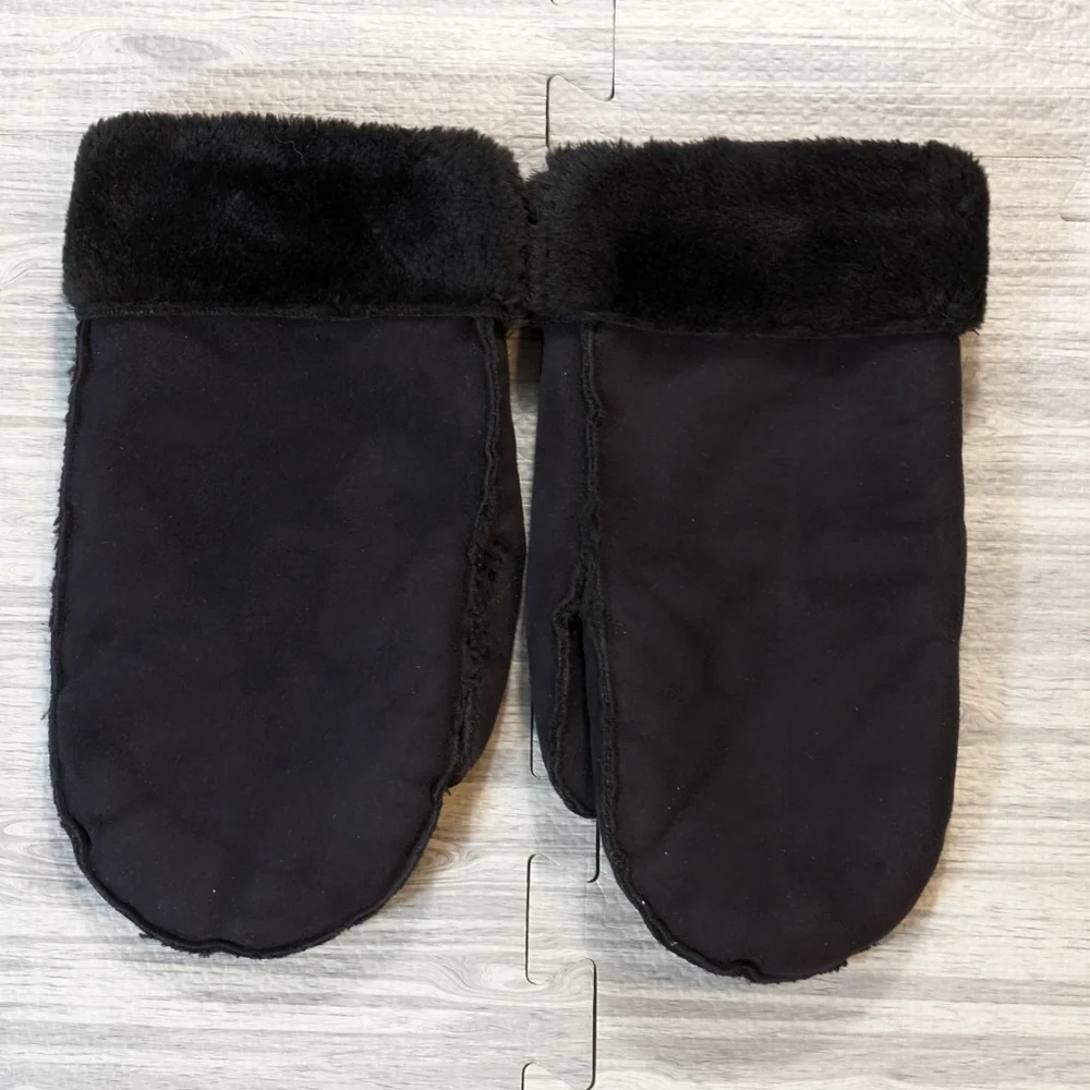 Vintage Talbots Women's Faux‎ Suede Fur Winter Mttens Black Washable Warm 1 Size